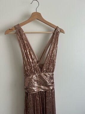 She + Sky Rose Gold Sequin V-Neck Gown